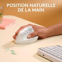 Souris - Sans Fil - Logitech - Lift Ergonomique Verticale - Blanc - Droitier ...