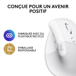 Souris - Sans Fil - Logitech - Lift Ergonomique Verticale - Blanc - Droitier ...