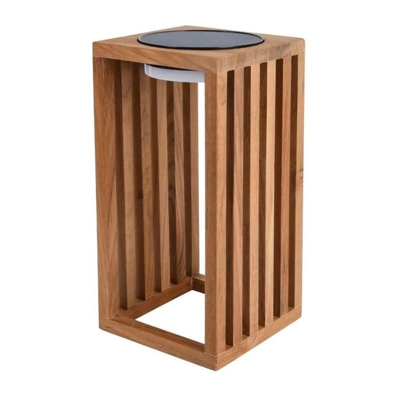 Lanterne solaire décorative - LUMISKY - CHENNAI - H30 cm - En bois teck massi...