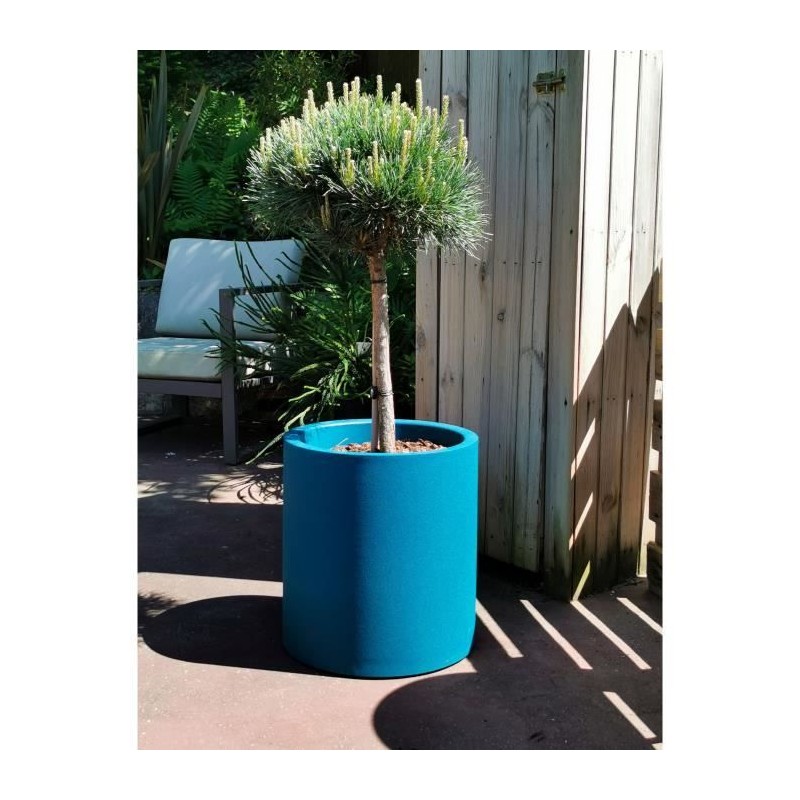 Pot de fleurs rond RIVIERA GRANIT - Plastique - D49 x H53,5 cm - Bleu