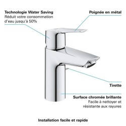 Mitigeur lavabo monocommande chromé - GROHE - START - Economie d'eau - Garant...