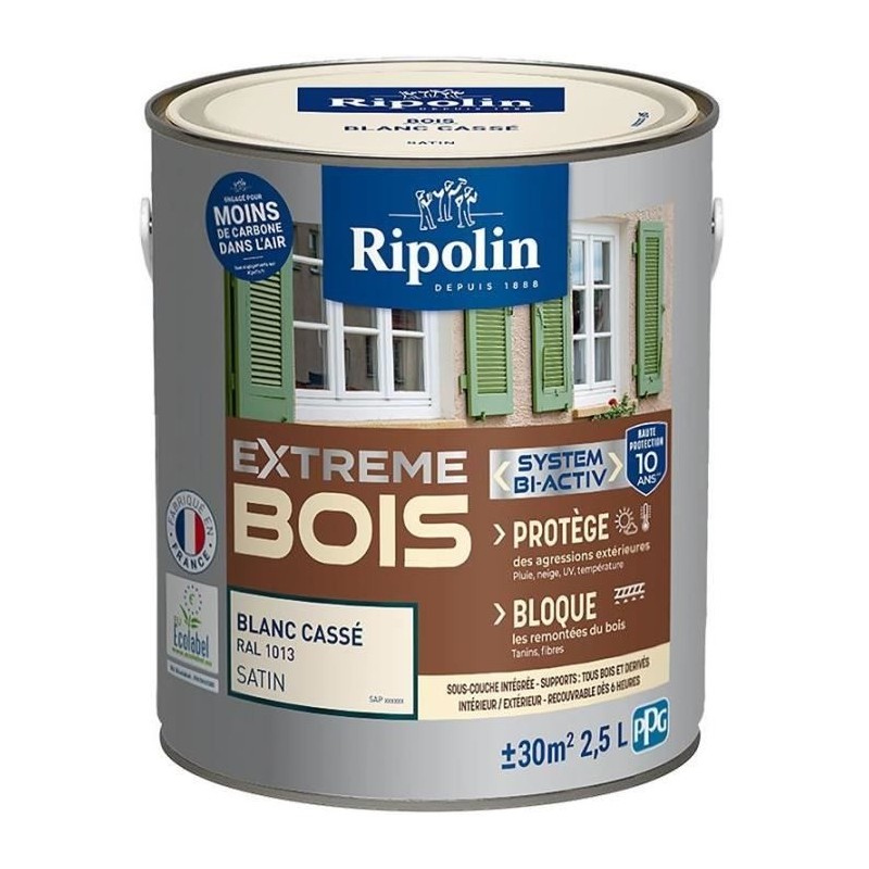 Peinture Extreme bois - Blanc cassé RAL 1013 satin - RIPOLIN - 2,5 L