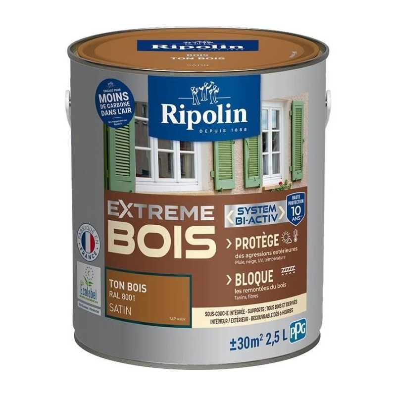RIPOLIN PROTECTION EXTREME BOIS TON BOIS RAL 800 SATIN 2,5 L
