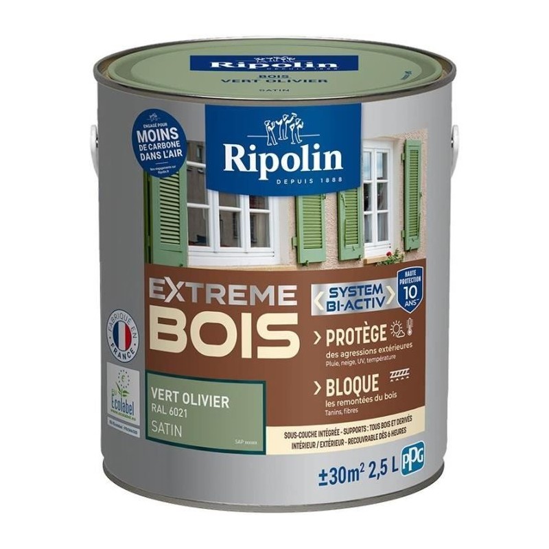 RIPOLIN Peinture pour bois intérieur et extérieur - Vert olivier Ral 6021 sat...