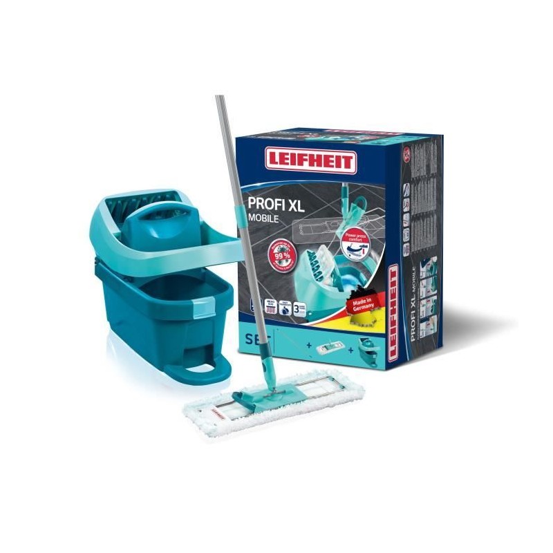 Set lave sol avec seau essoreur a roulettes Leifheit Profi XL Mobile 55096, b...