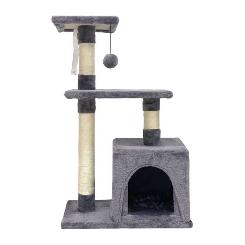 POPPY Arbre a chat gris 50 x 30 x 80 cm -  2 plateformes, 1 niche, poteaux a ...