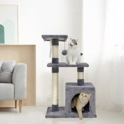 POPPY Arbre a chat gris 50 x 30 x 80 cm -  2 plateformes, 1 niche, poteaux a ...