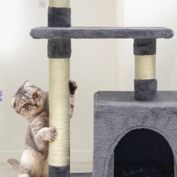 POPPY Arbre a chat gris 50 x 30 x 80 cm -  2 plateformes, 1 niche, poteaux a ...