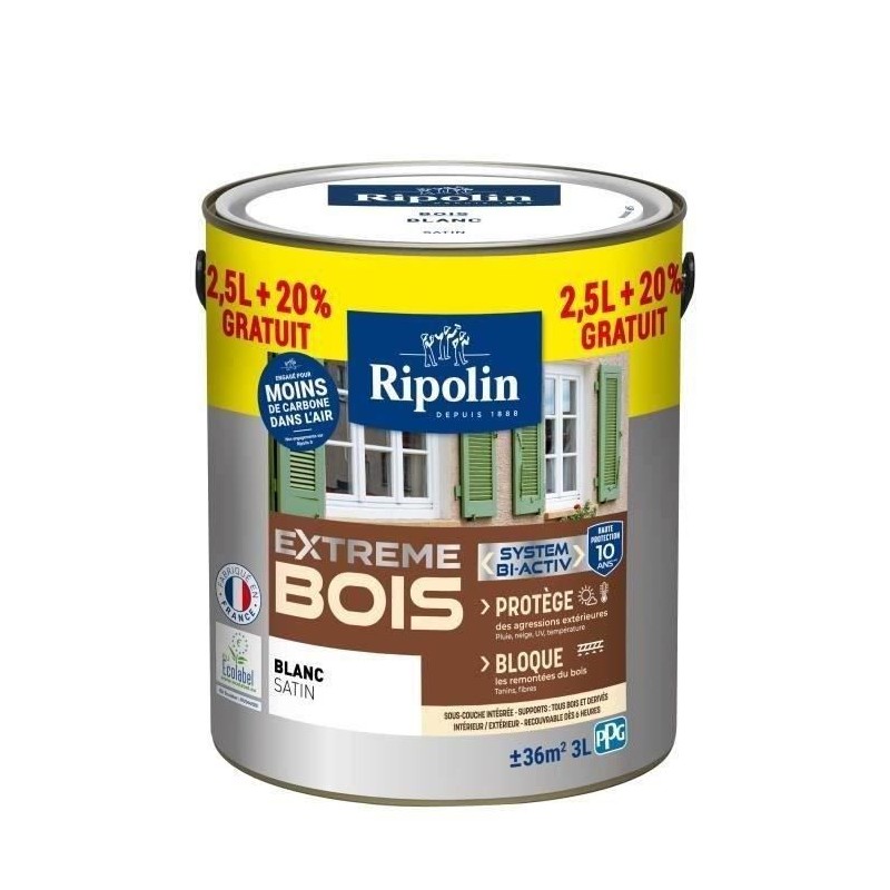 RIPOLIN Peinture Bois Satin Haute Protection 10 ans qui Protege et Magnifie v...