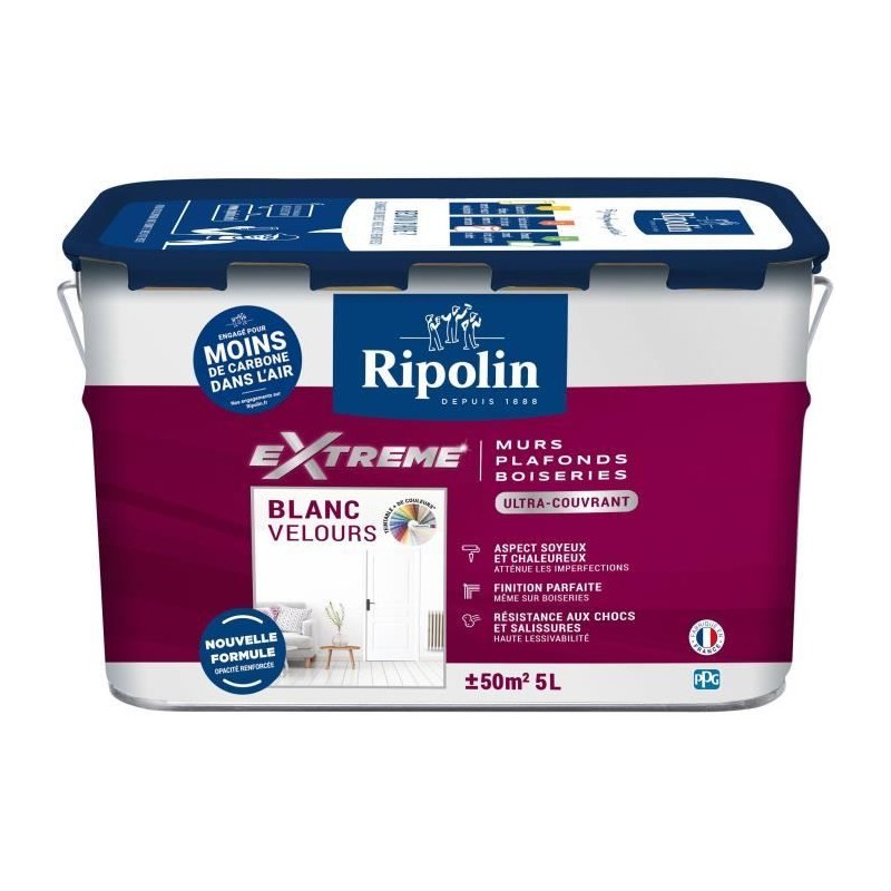 Peinture Extreme murs et plafonds - Blanc velours - RIPOLIN - 5 L