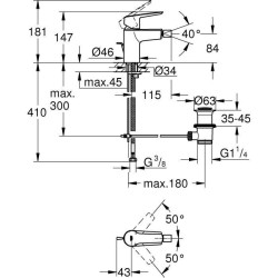 Mitigeur monocommande Bidet - GROHE - Taille S - Métal - Droit - Gris