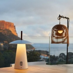 Lampe de table sans fil - LUMISKY - FUNGY - H29 cm - Aluminium - Anse en cuir...