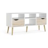 Meuble TV - 4 niches 2 tiroirs - Blanc / Chene - 117,2 x 39,1 x 57,4 cm ARO