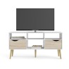 Meuble TV - 4 niches 2 tiroirs - Blanc / Chene - 117,2 x 39,1 x 57,4 cm ARO