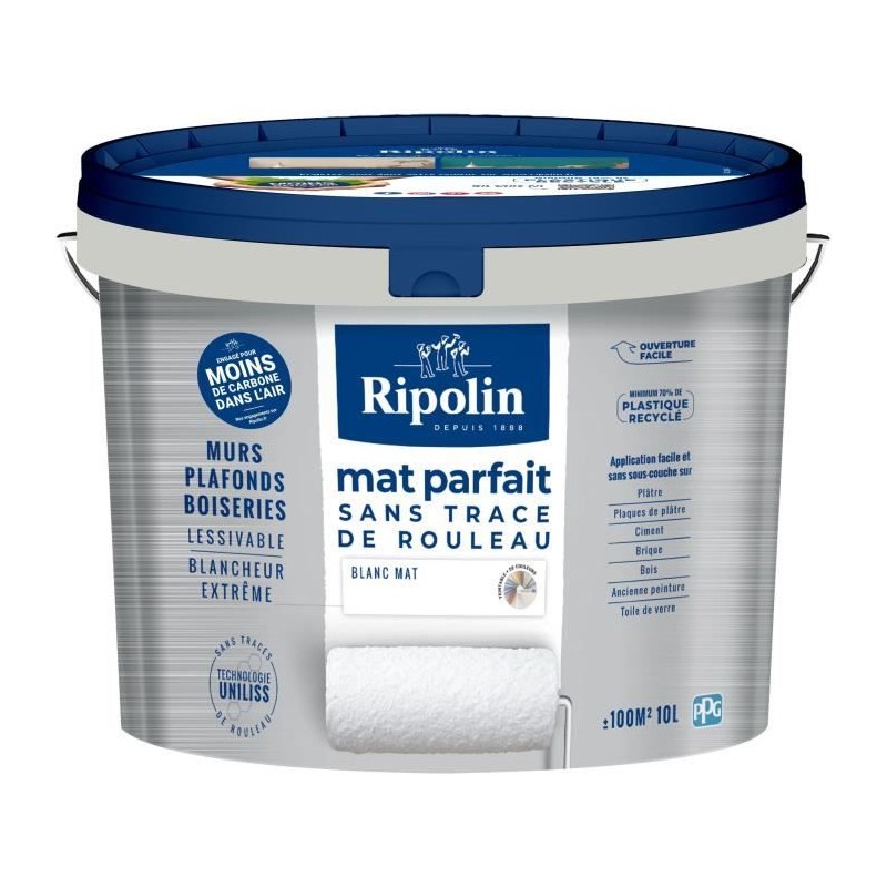Peinture murs & plafonds parfait - RIPOLIN - 441726 - Blanc - Mat - 10 L