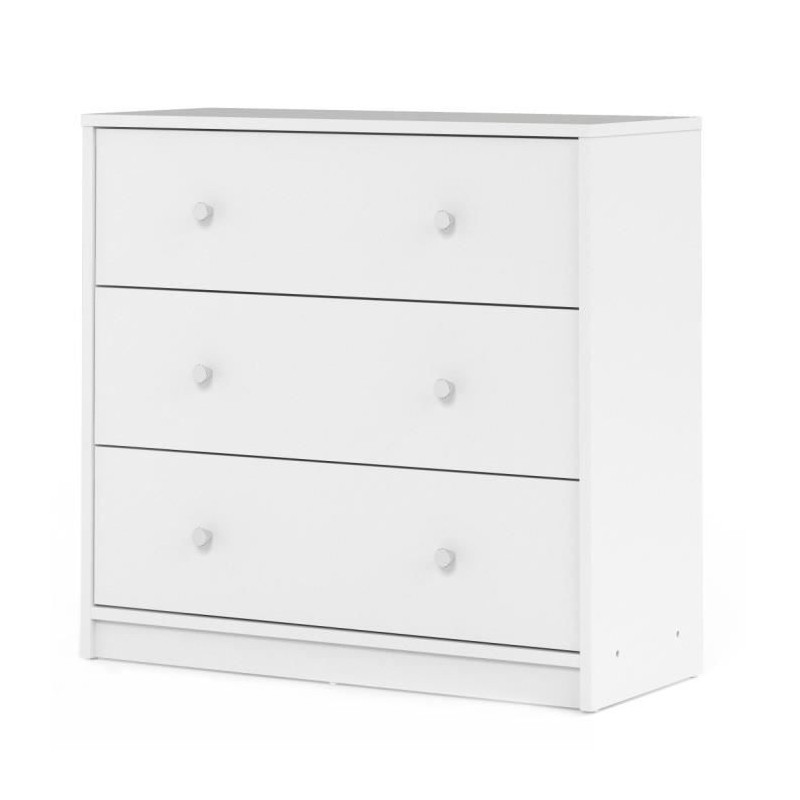 Commode de chambre - OREGON - 3 tiroirs - décor blanc - L 72,4 x P 30,1 x H 6...