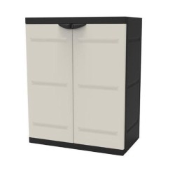 Armoire basse 2 portes TITANIUM PLASTIKEN avec étageres - Beige et Noire - In...