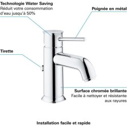 Mitigeur lavabo GROHE Start Classic - Tirette de vidage - Économie d'eau - Ga...