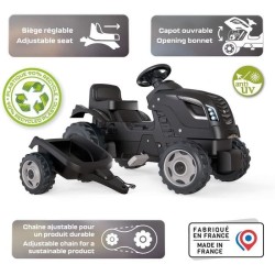 Tracteur a pédales Farmer XL + Remorque - SMOBY - Noir - 90% Plastique recycl...