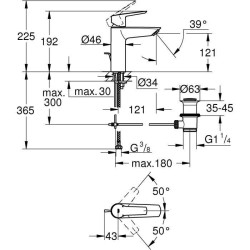 Mitigeur monocommande Lavabo GROHE - Taille M - Finition Chromé - Economie d'...