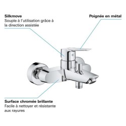 Mitigeur Bain/Douche GROHE Start - Chromé - Inverseur automatique - Economie ...