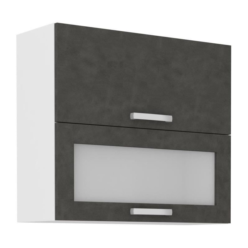 Meuble haut 2 portes basculantes - L 80 x P 31,6 x H 72 - Gris mat - LASSEN