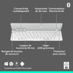 Etui clavier - Logitech - Keys to go 2 - AZERTY - Universel - Gris pâle