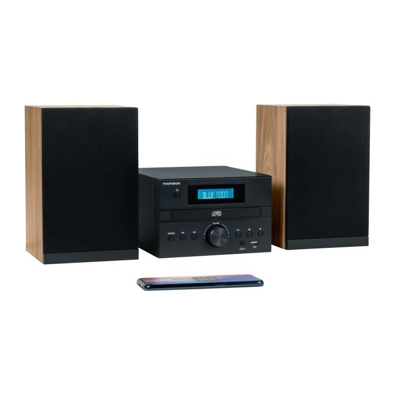 Micro-chaîne Bluetooth - THOMSON - Bois/Noir - Radio FM/CD/MP3/USB, 20W RMS, ...