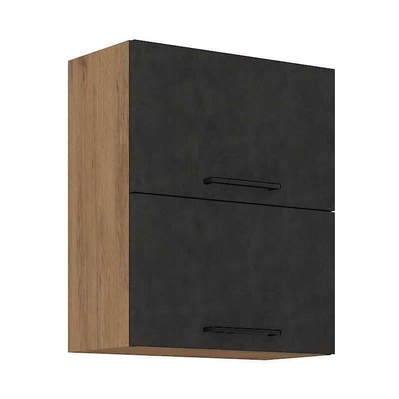 Meuble haut ROCK - Mélaminé décor chene lancelot et gris matera - 1 porte - L...