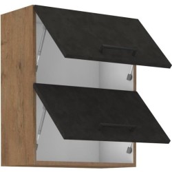 Meuble haut ROCK - Mélaminé décor chene lancelot et gris matera - 1 porte - L...