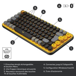Clavier - Sans fil - Logitech - Pop Keys - AZERTY - Mécanique - Touche Emoji ...