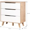 Commode 3 tiroirs - Décor chene et blanc mat - Pieds en massif - Scandinave L...