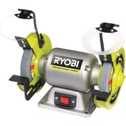 RYOBI - Touret a meuler 250 W + meule a ébavurer, meule de finition, 2 pare-é...