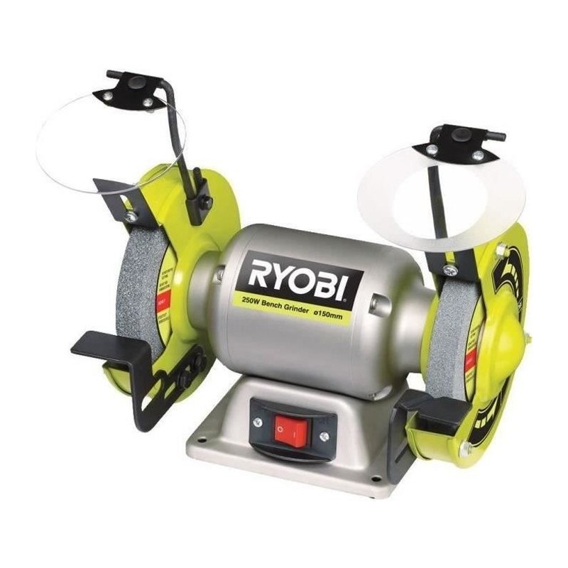 RYOBI - Touret a meuler 250 W + meule a ébavurer, meule de finition, 2 pare-é...