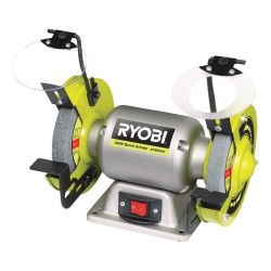 RYOBI - Touret a meuler 250 W + meule a ébavurer, meule de finition, 2 pare-é...