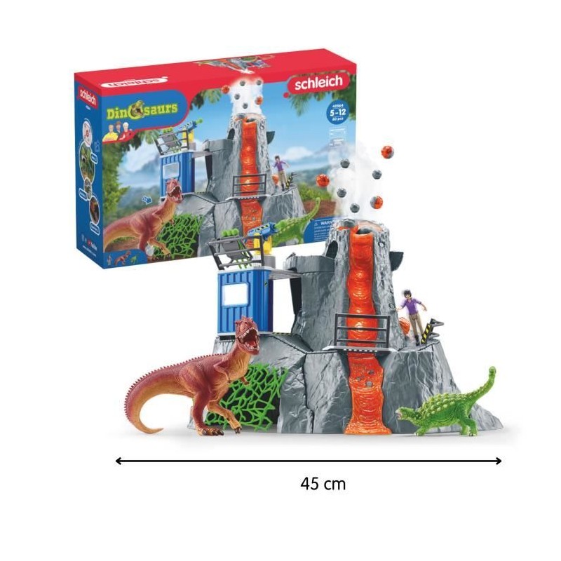 Expédition au grand Volcan, 1 figurine de chercheuse et 2 jouets