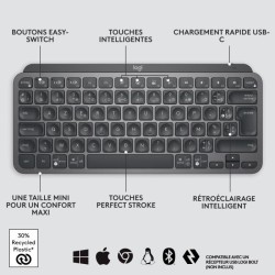Clavier - Sans Fil - Logitech - MX Keys Mini - AZERTY - Rétroéclairé - Noir