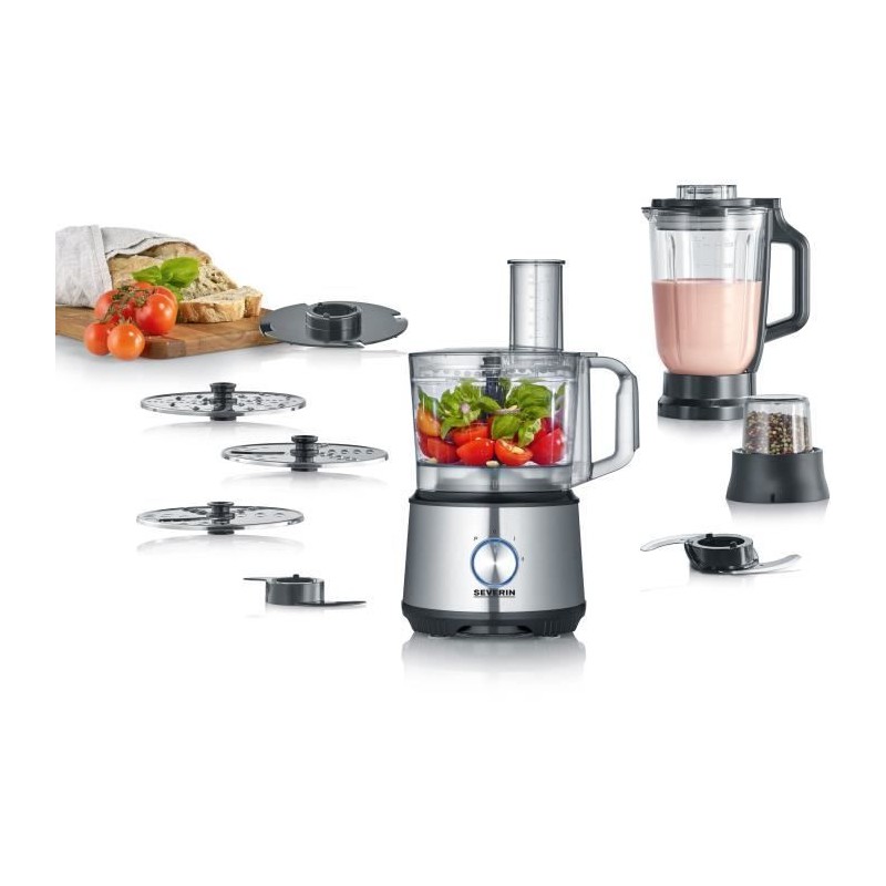 SEVERIN KM3892 Robot Multifonctions - 1200 W - Inox et noir - Blender 1,5 L -...