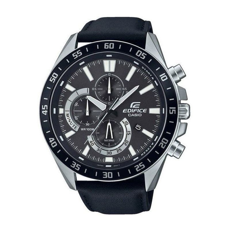 CASIO - Montre en cuir véritable - EDIFICE - Noir