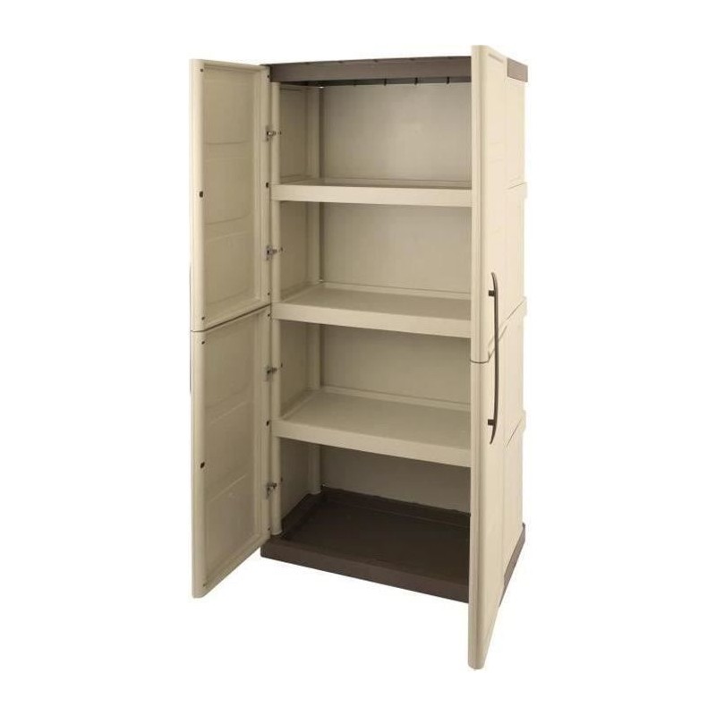 Armoire de rangement haute en résine TOOD - 3 tablettes - Taupe/écru - Charge...