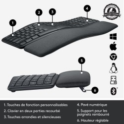 Clavier - Sans fil - Logitech - ERGO K860 - AZERTY - Ergonomique avec repose-...