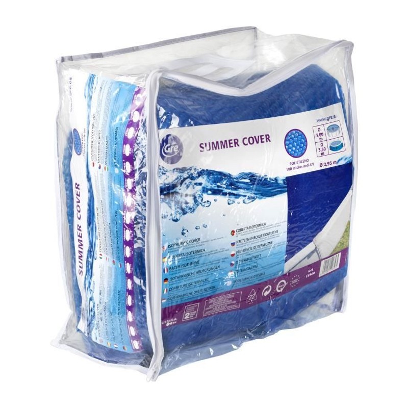GRE - Bâche été a bulles pour piscine hors-sol ronde de Ø 3m - Épaisseur 0,18mm