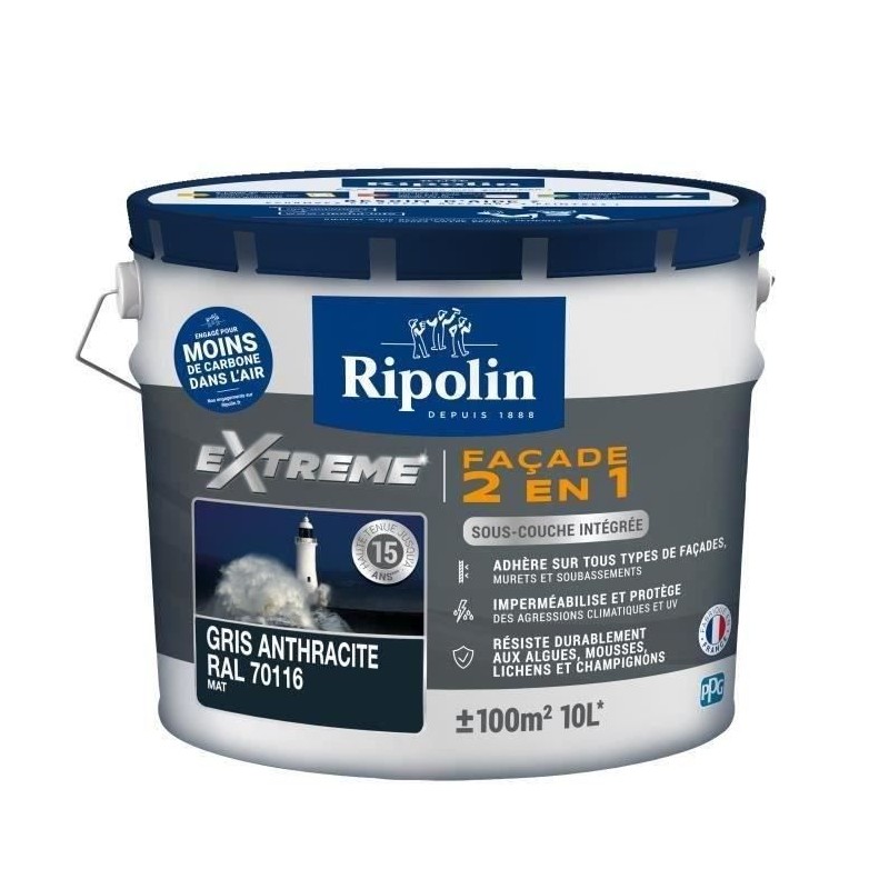RIPOLIN Peinture Mat Façade 2 en 1, Avec Sous- Anthracite