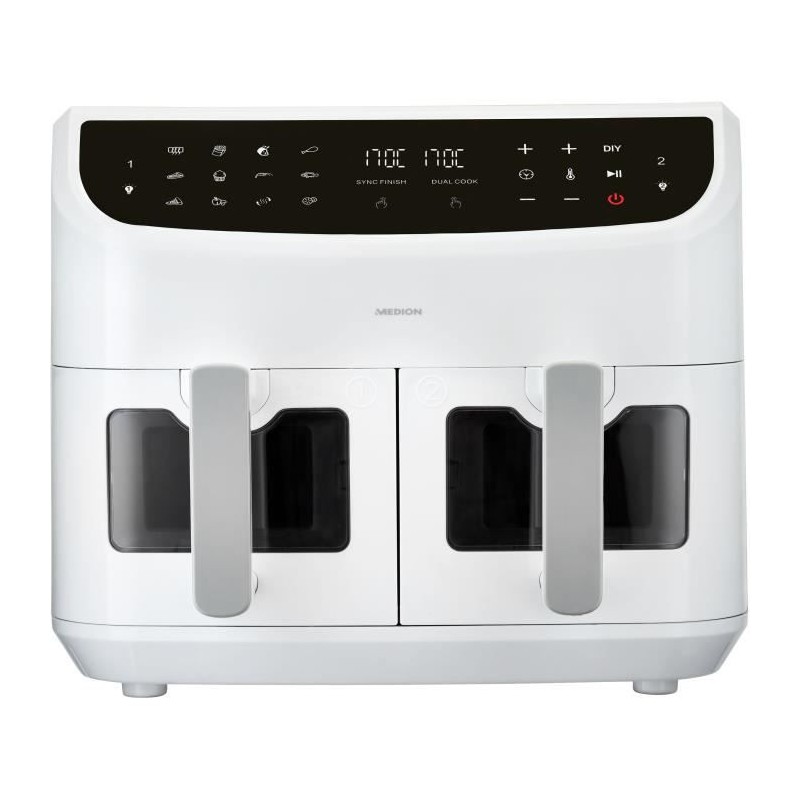 Friteuse a Air Chaud - MEDION - P20 XXL Twin - 2600 W - 2 paniers - 9