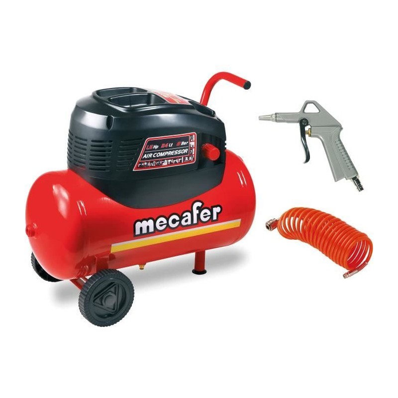 Compresseur MECAFER - 24L 1.5HP sans huile + tuyau et soufflette