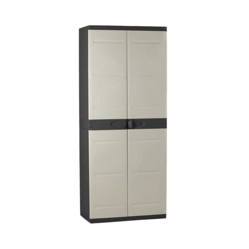 Armoire haute avec étageres - PLASTIKEN - Titanium - 70 x 44 x 176 cm - Beige...