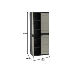 Armoire haute avec étageres - PLASTIKEN - Titanium - 70 x 44 x 176 cm - Beige...
