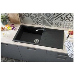 STRADOUR Evier a encastrer CUBE, en SMC NOIR PAILLETE - 06,  1 bac, dim. 100 ...