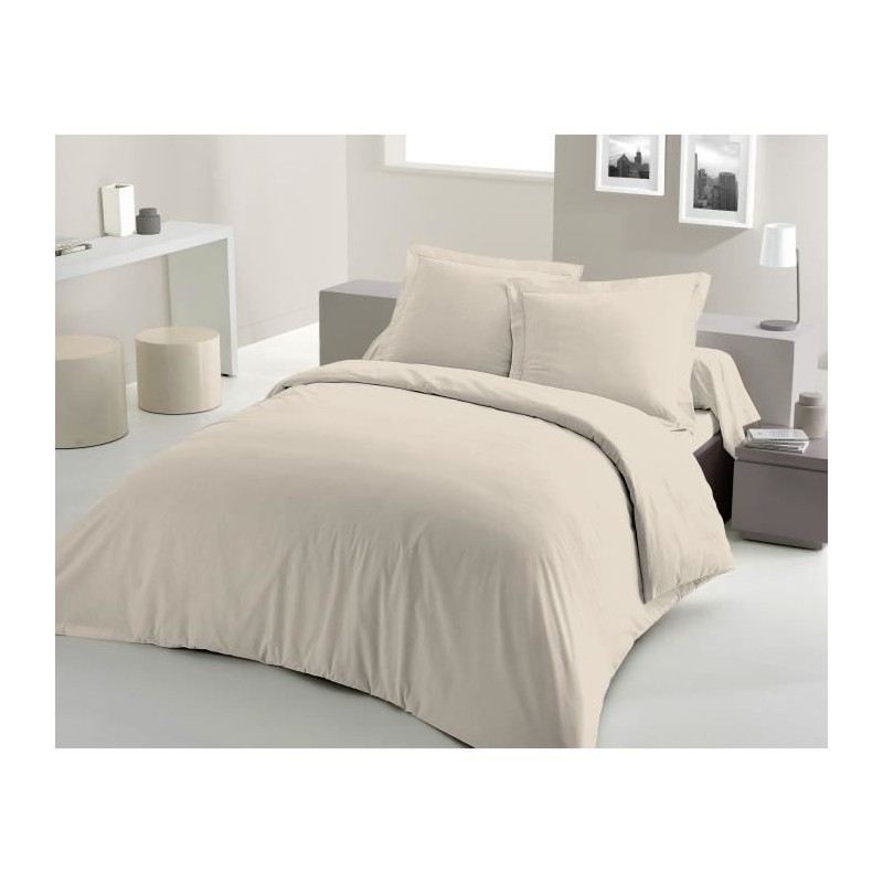 PARURE DE COUETTE LOVELY HOME - 220x240 cm - 100% COTON - BEIGE IVOIRE