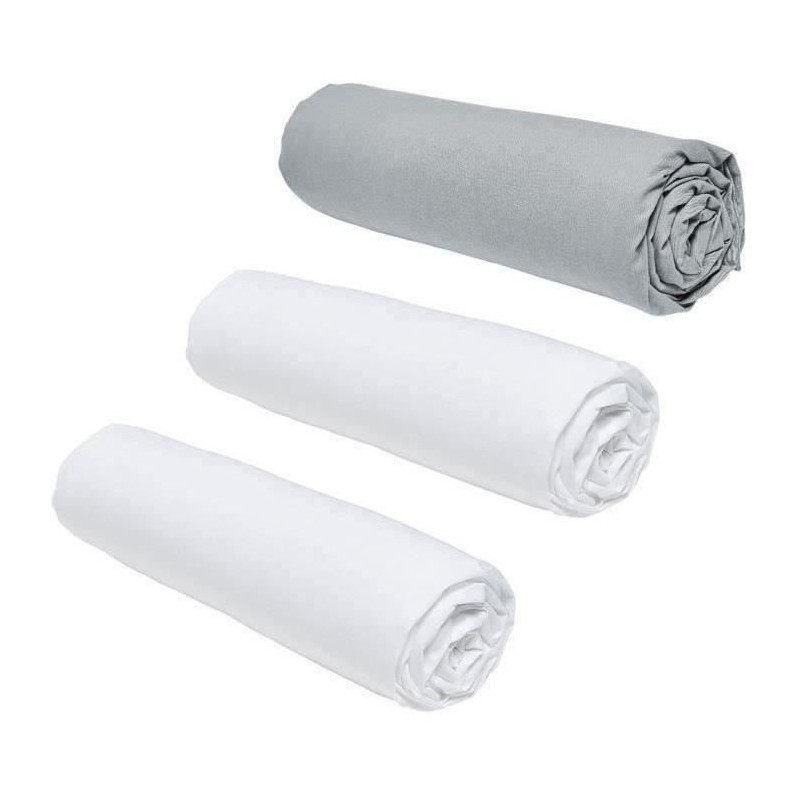 Lot de 3 draps housses TODAY Essential - 160 x 200 cm - 2 personnes - 100% Co...